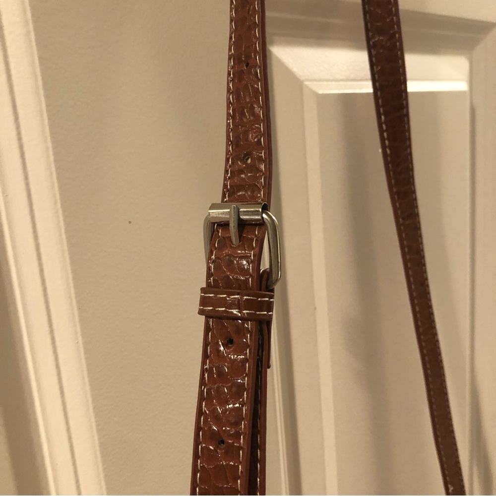 Brown Faux Croc Leather Buckle Crossbody Bag - Picture 11 of 13
